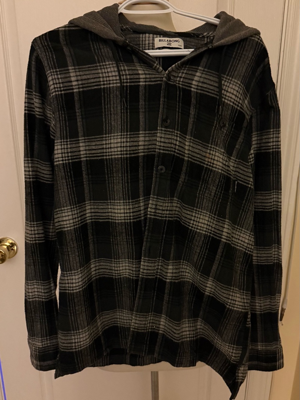 Billabong Black & Gray Plaid Hooded Button-Up Shirt